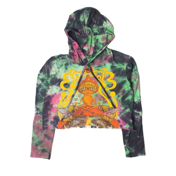 KATHMANDU TRIPPY FROG TIE DYE HOODIE Cropped Women's Medium Mushroom Hippie - Picture 2 of 5